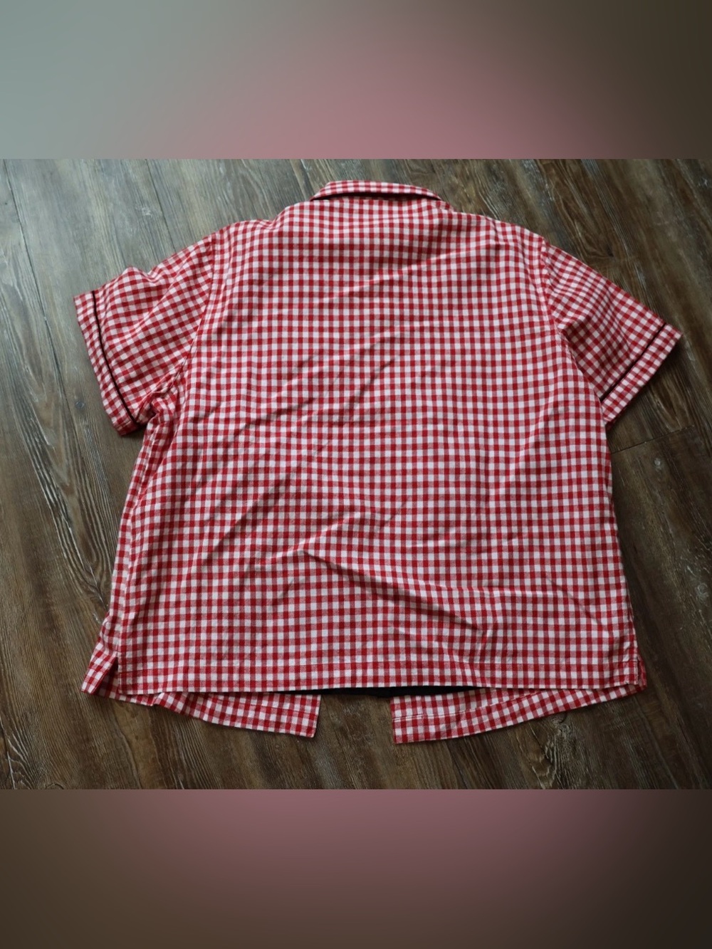 Red Gingham Picnic Novelty Applique Rockabilly Blouse Top Womens Large - Picture 3 of 16